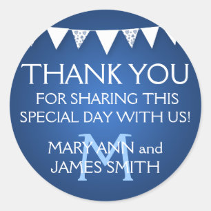 Adesivo Marca de Favor do Casamento Monograma Azul