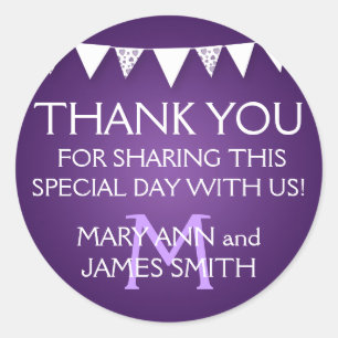 Adesivo Marca de Favor do Casamento Monograma Púrpura