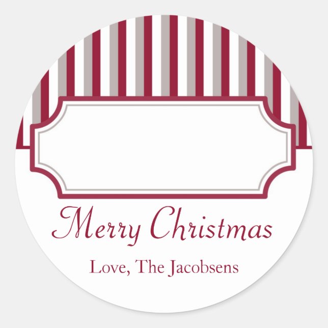 Adesivo Marca de presente de Natal com faixa branca vermel (Frente)