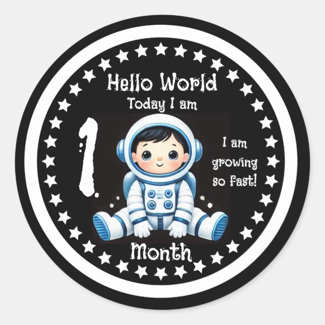 Adesivo Marco de um mês de bebê Astronauta (Frente)