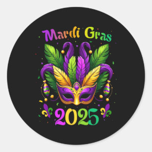Adesivo Mardi Gras 2025 Máscara Penas Mardi Gras Family Co