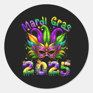Adesivo Mardi Gras 2025 Máscara Penas Mardi Gras Family Co