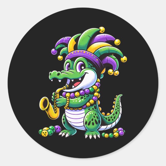 Adesivo Mardi Gras Alligator Jester Hat Carnaval Pará (Frente)