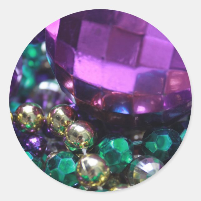 Adesivo Mardi Gras Bead Joga Púrpura Tampão-Redondo Person (Frente)