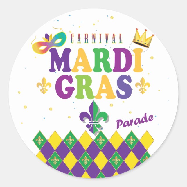 Adesivo Mardi Gras Carnaval Harlequin Fleur de Lis Diamond (Frente)