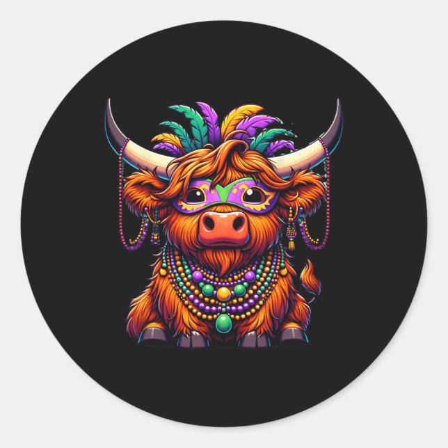 Adesivo Mardi Gras Cow Vestindo Miçangas (Frente)