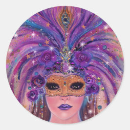 Adesivo Mardi Gras fantasma mulher mascarada por Renee Lav