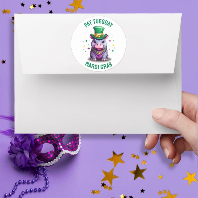 Adesivo Mardi Gras Fat Terça-feira Hippo Sticker (Criador carregado)