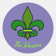Mardi Gras Fleur de Lis Purple e Green Stickers
