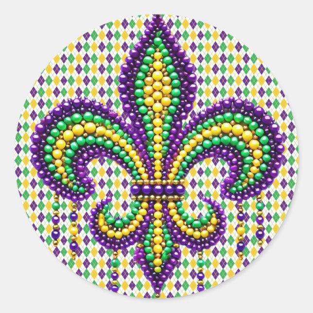 Adesivo Mardi Gras fleur de lis, verde-púrpura (Frente)