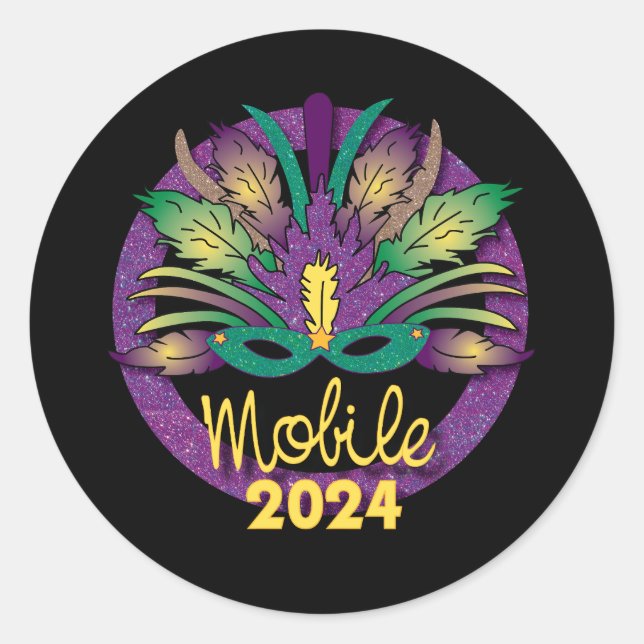 Adesivo Mardi Gras Mask Sticker -2024 - Mobile, AL (Frente)