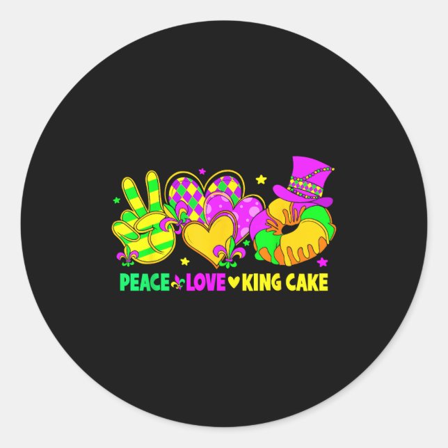 Adesivo Mardi Gras Peace Love King Cake Funny Party Carniv (Frente)