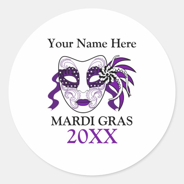 Adesivo Mardi Gras Personalizado com uma máscara de festiv (Frente)