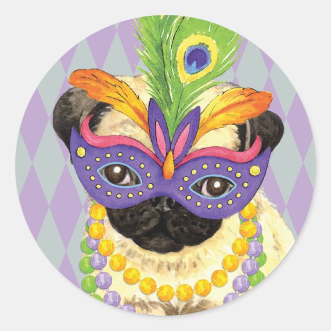 Adesivo Mardi Gras Pug (Frente)