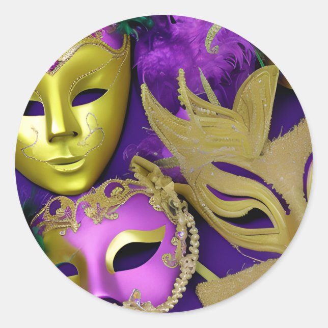 Adesivo Mardi Gras Purple e Dourada Máscaras de Mascarada (Frente)
