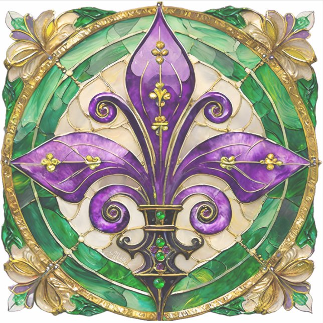 Adesivo Mardi Gras StainGlass Fleur de lis (Frente)