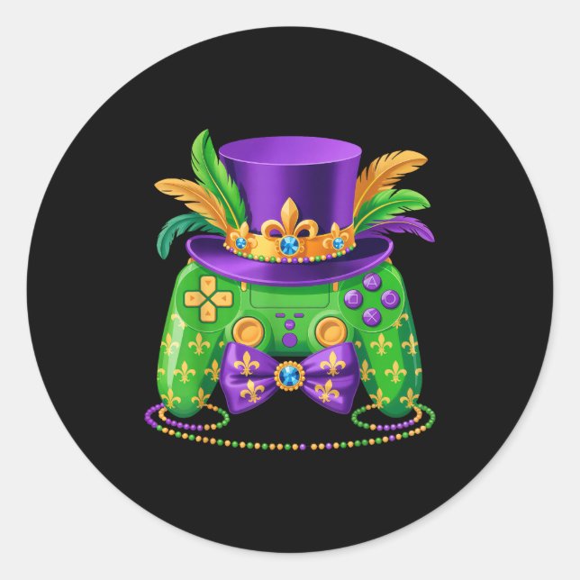 Adesivo Mardi Gras Video Game Controller Jester Hat Gamer  (Frente)
