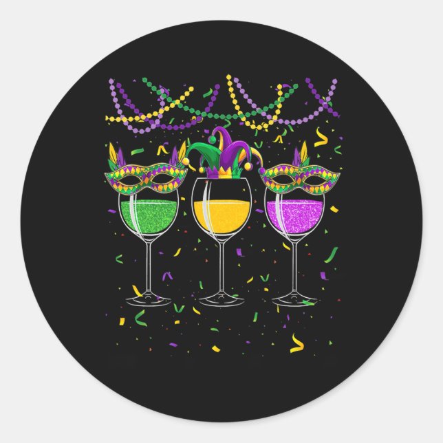 Adesivo Mardi Gras Wine Óculos Máscaras Miçangas Jester Ha (Frente)