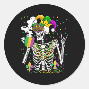 Adesivo Mardi Gras X-ray Skeleton Bebendo Café Cute Hea