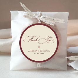 Adesivo Marfim e Borgonha Vintage Obrigado Casamento Retrô