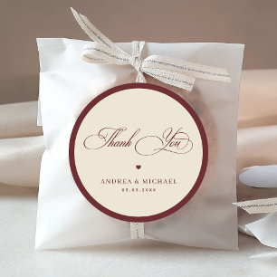 Adesivo Marfim e Borgonha Vintage Obrigado Casamento Retrô
