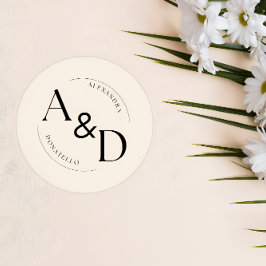 Adesivo Marfim Preto Monograma Minimalista Casamento