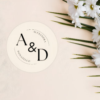Adesivo Marfim Preto Monograma Minimalista Casamento