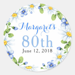 Adesivo Margarida Azul Branca Daisy Floral 80 Birthday