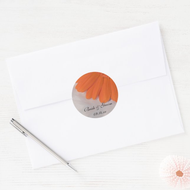 Adesivo Margarida Laranja e Selo Branco de Casamento Satin (Envelope)