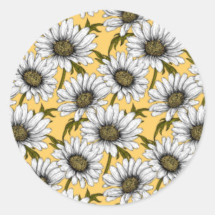 Adesivo Margaridas brancas, flores silvestres em amarelo