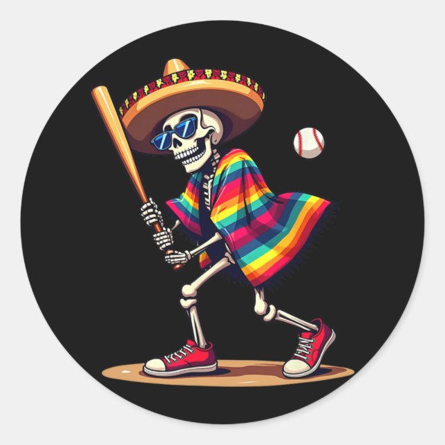 Adesivo Mariachi Skeleton Baseball Cinco De Mayo Mexicano  (Frente)