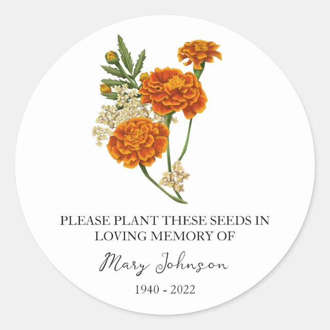 Adesivo Marigold Memorial Funeral Seed Packet (Frente)