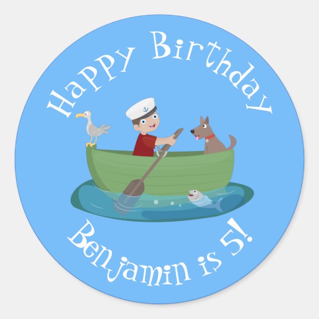 Adesivo Marinheiro e cartoon de barco a remos de cãozinho (Frente)