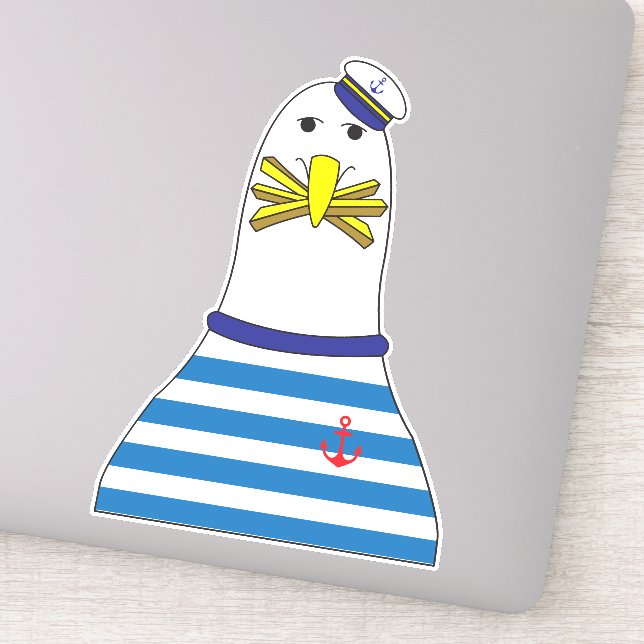 Adesivo Marinheiro Funny Seagull Bird Comendo Fritas Franc (Detalhe)