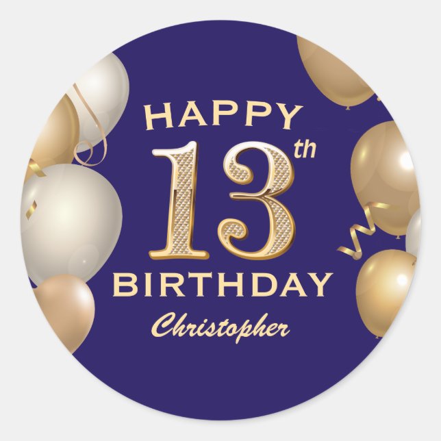 Adesivo Marinho 13 Festa de aniversário Balões Azuis e Dou (Frente)