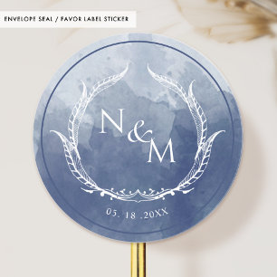 Adesivo Marinho Azul Água Monograma Envelope Selo/Favor