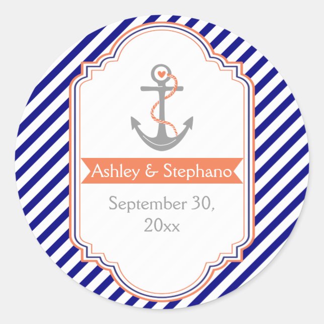 Adesivo Marinho azul, casamento náutico de coral Salvar da (Frente)