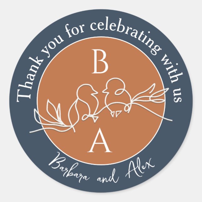 Adesivo Marinho Azul Casamento Obrigado (Frente)