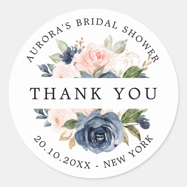 Adesivo Marinho  Azul Chá de panela Blush  obrigado (Frente)