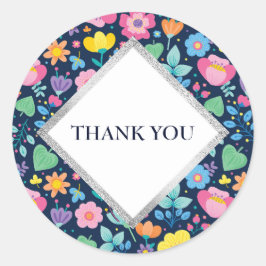 Adesivo Marinho Azul com Flores Bonitas Obrigado Sticker