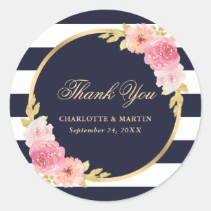 Adesivo Marinho Azul Dourado Casamento Floral Cor-de-Rosa