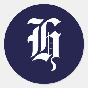 Adesivo Marinho, azul e branco, monograma, selos iniciais 