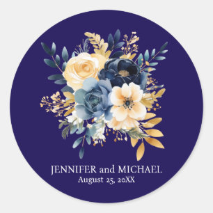 Adesivo Marinho Azul e Dourado Casamento Floral
