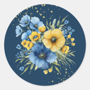 Adesivo Marinho Azul e Florais Amarelos Dourados Casamento