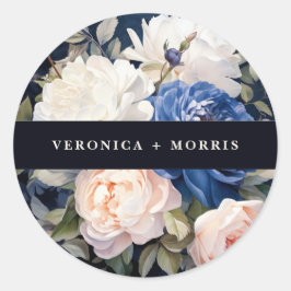 Adesivo Marinho Azul e Pincel Pintado Casamento Floral Ros