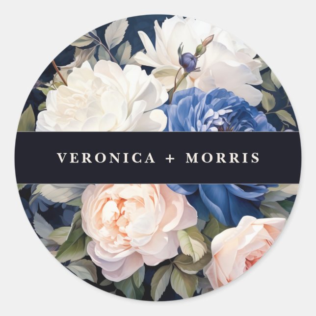 Adesivo Marinho Azul e Pincel Pintado Casamento Floral Ros (Frente)