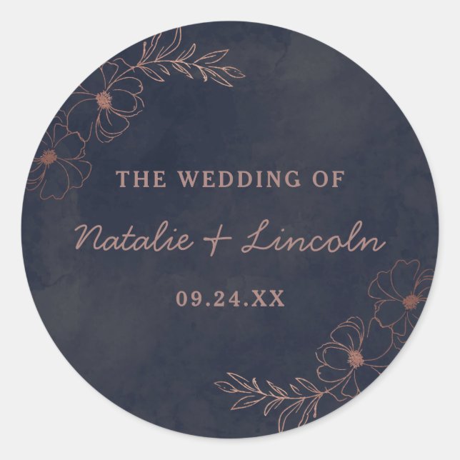 Adesivo Marinho Azul e Rosa Dourado Monograma Casamento Ru (Frente)