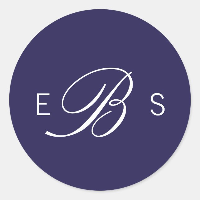 Adesivo Marinho Azul Elegante Monograma Vinhetas de Casame (Frente)