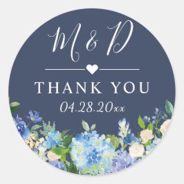 Adesivo Marinho Azul Hydrangeas Floral Casamento Obrigado
