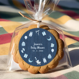 Adesivo Marinho Azul Jean Baby Denim Chá de fraldas Obriga